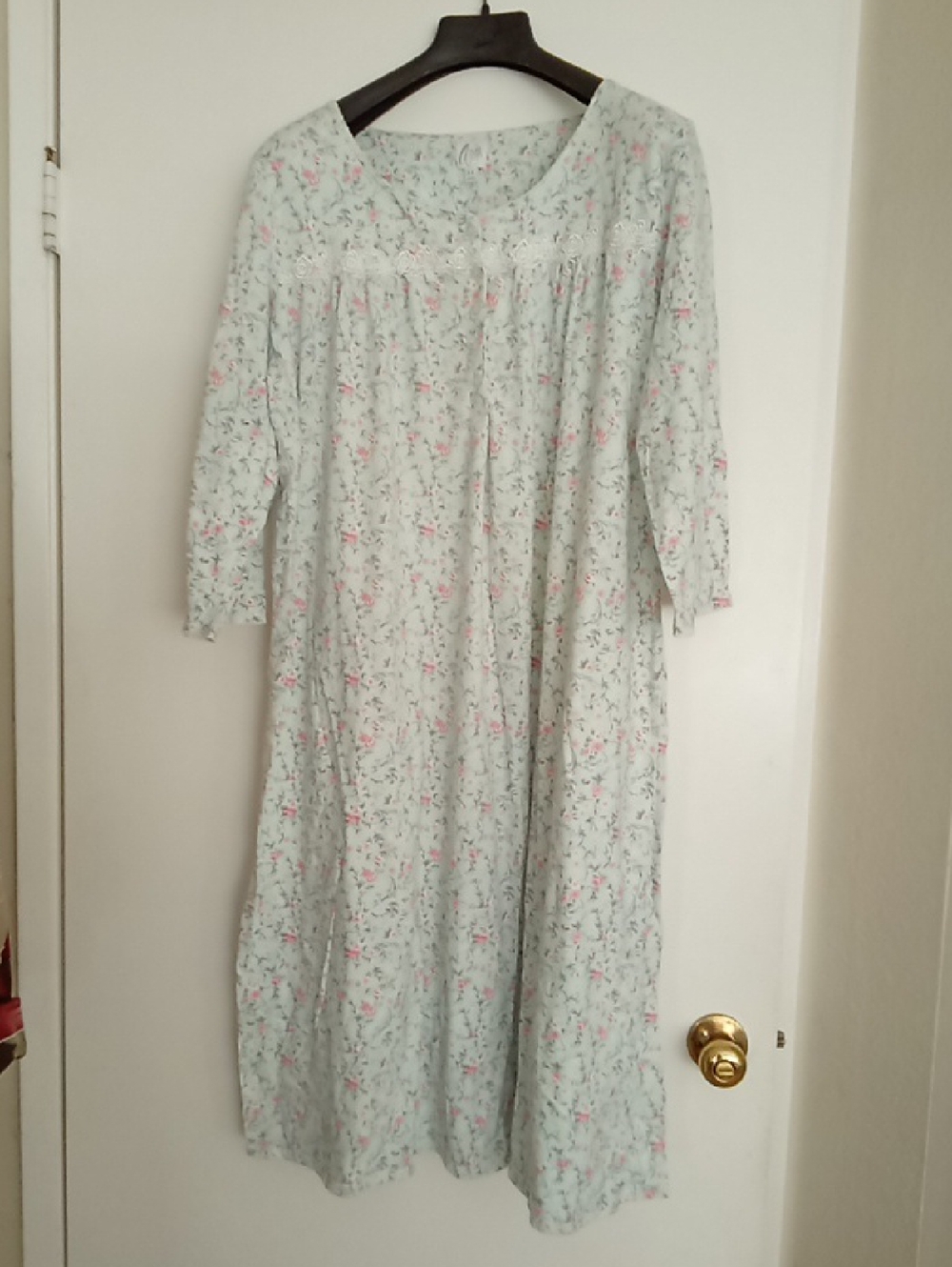 ARIA XL Lace Trim Cottagecore Prairie Modest Cotton Long Sleeve Nightgown Gift